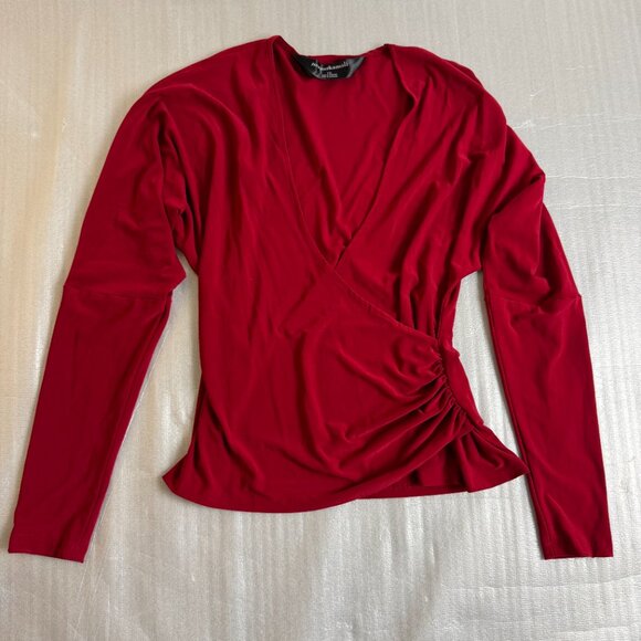 Norma Kamali Revolve Stunning Red Low Cut V-Neck Wrap Top Long Sleeve Blouse L - Picture 1 of 8